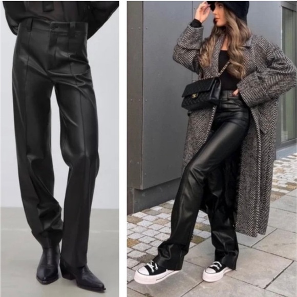 Zara Full Length High Rise Francoise Faux Leather Pants - Picture 2 of 8